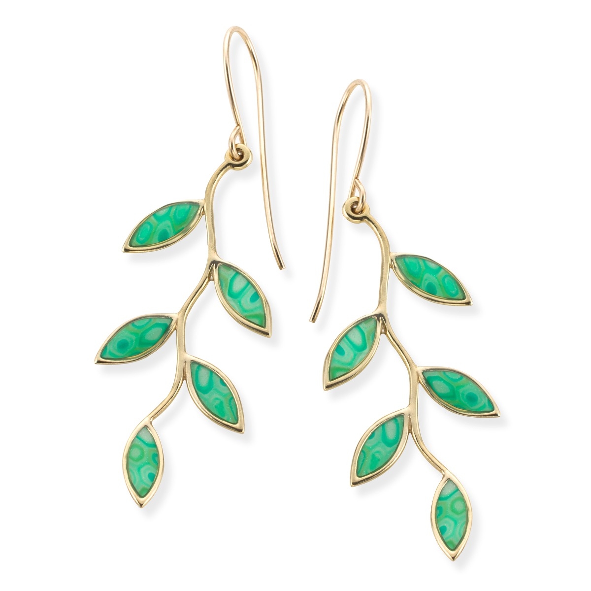 Adina Plastelina 24K Gold Plated Olive Branch Earrings – Translucent Jade - 1