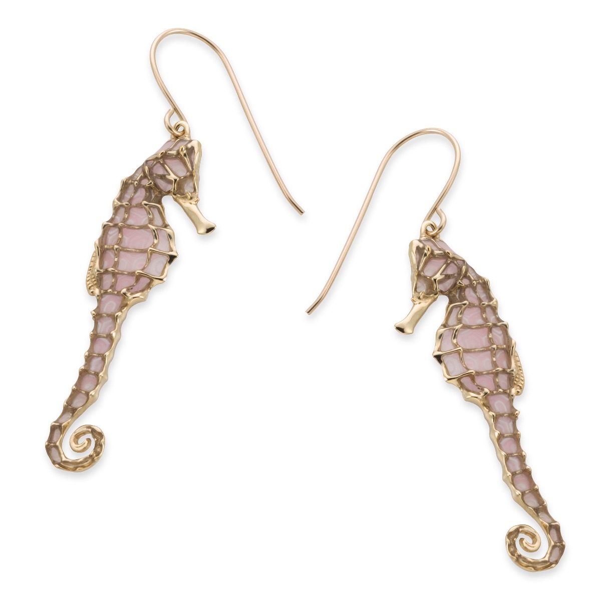 Adina Plastelina 24K Gold Plated Silver Seahorse Earrings - Rose Quartz  - 1