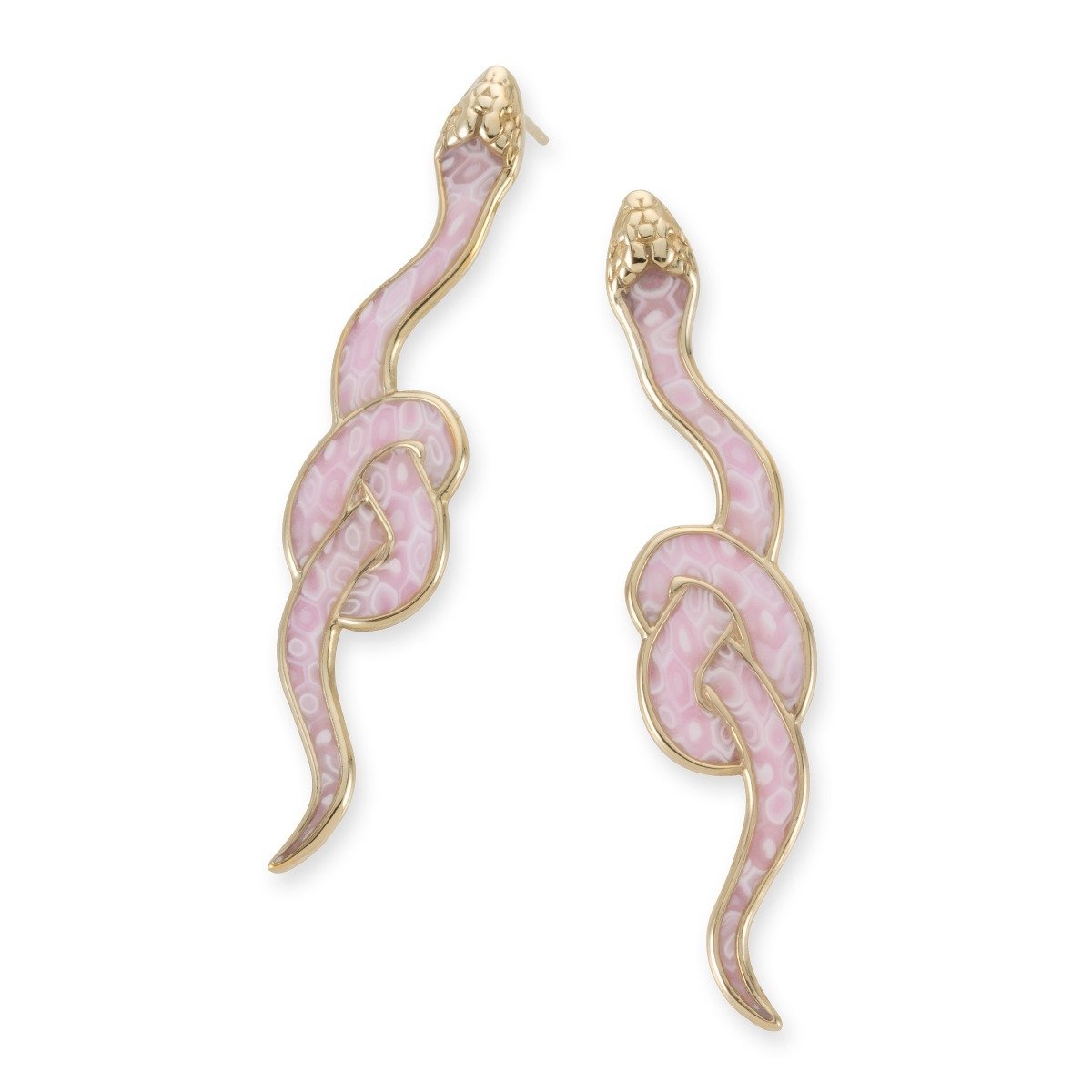 Adina Plastelina 24K Gold Plated Sterling Silver Stud Snake Earrings – Rose Quartz - 1
