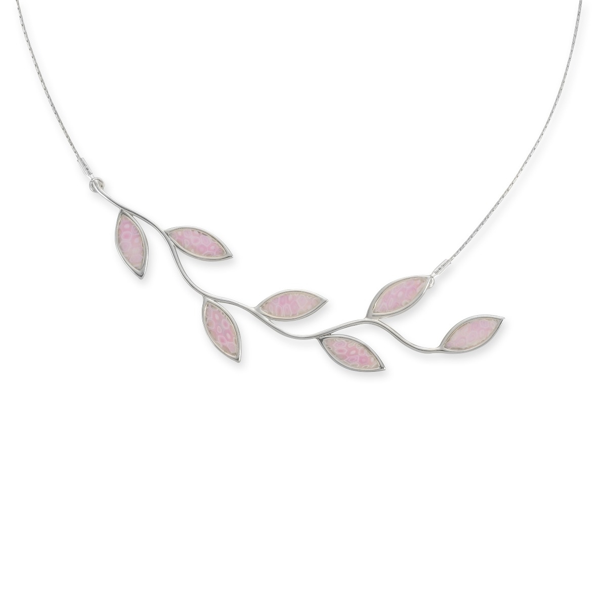 Adina Plastelina 925 Sterling Silver Olive Branch Necklace – Rose Quartz - 1