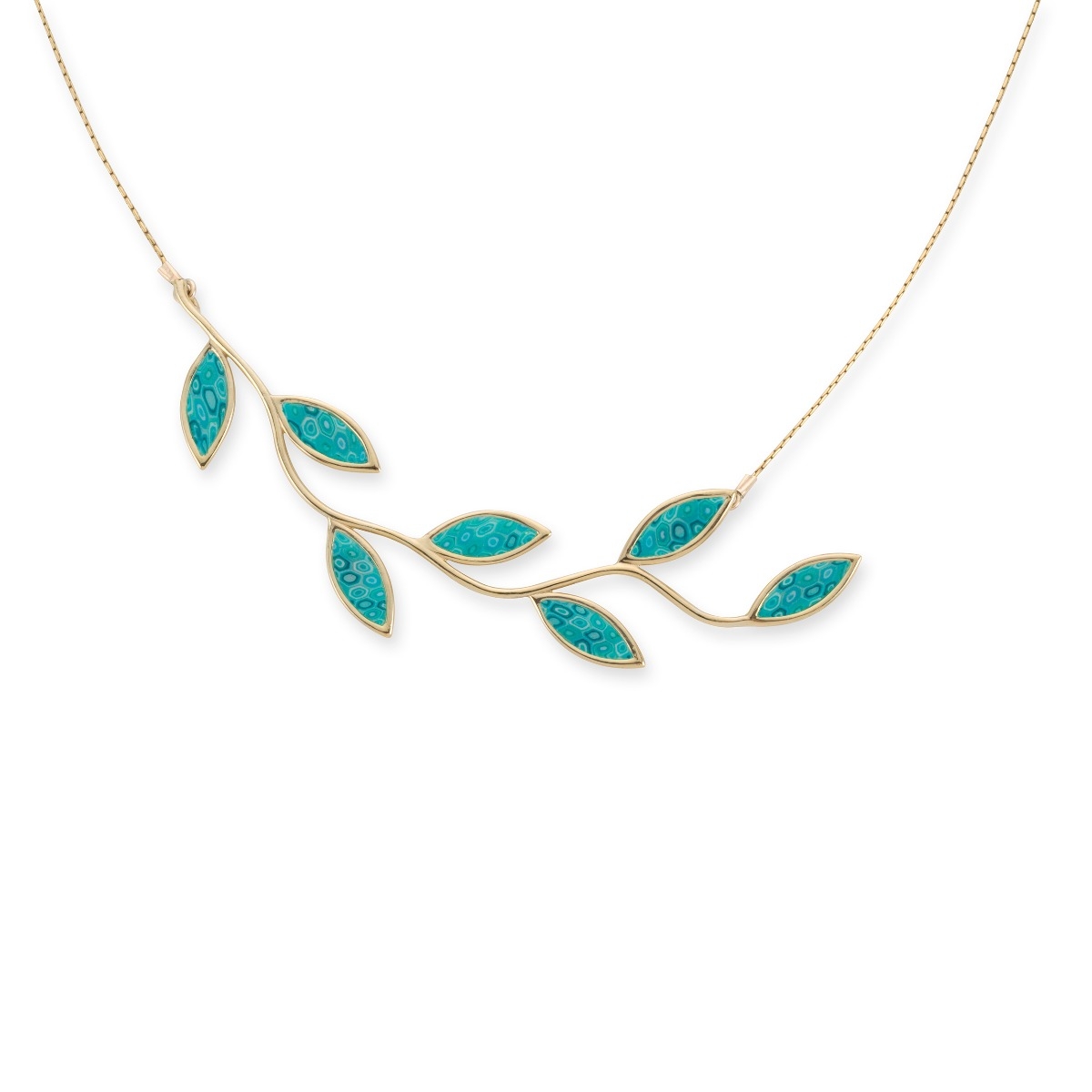 Adina Plastelina 24K Gold Plated Olive Branch Necklace - Turquoise - 1