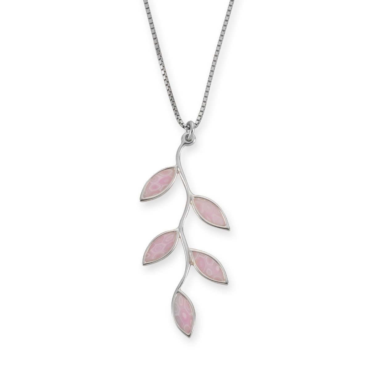 Adina Plastelina Sterling Silver Olive Branch Necklace – Rose Quartz - 1