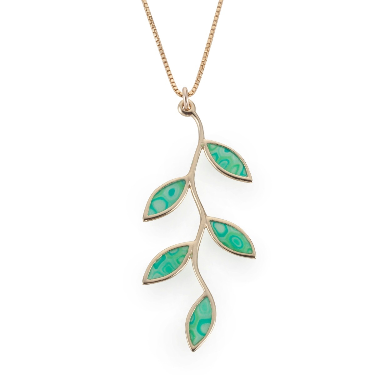 Adina Plastelina 24K Gold Plated Olive Branch Necklace – Translucent Jade - 1