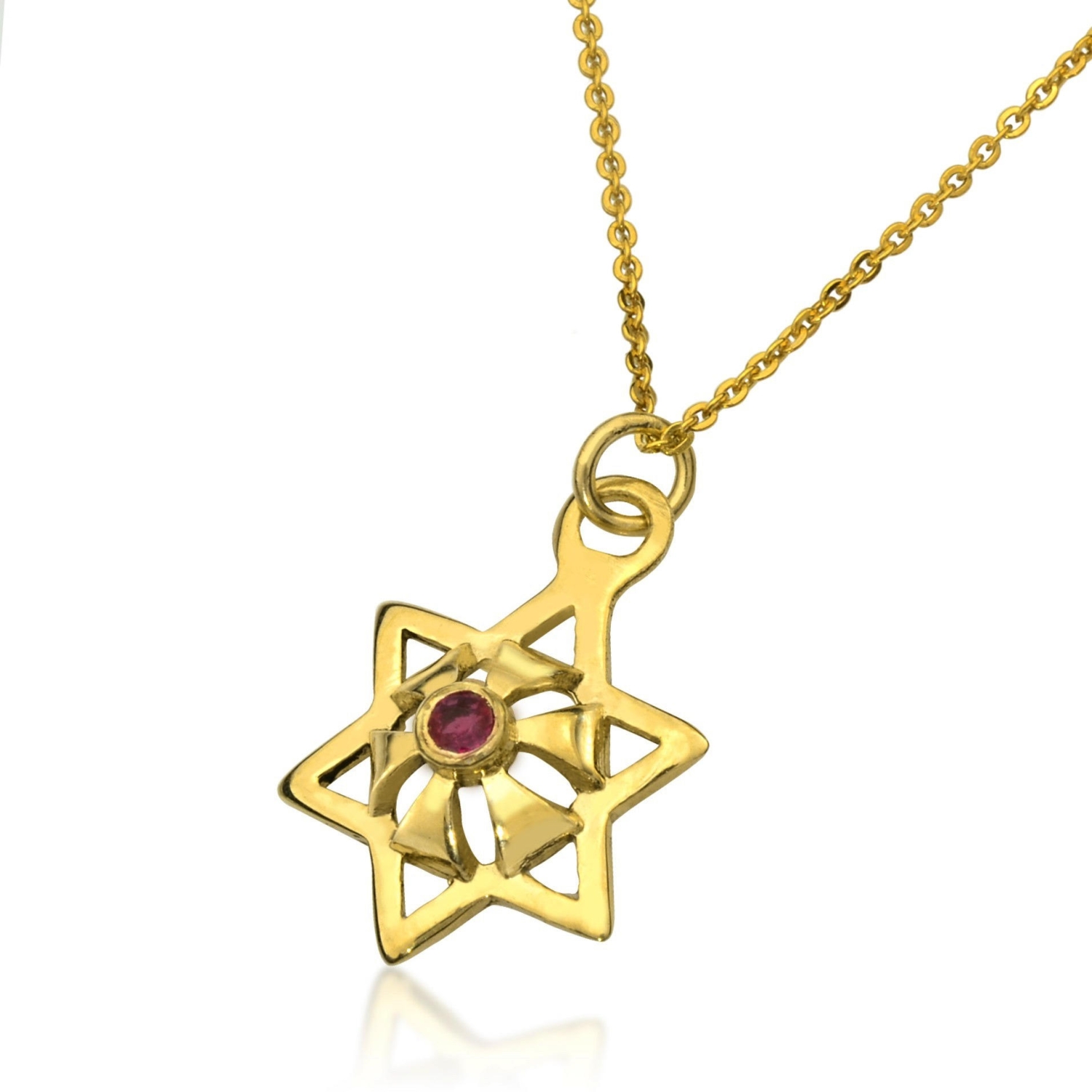 9K Gold "Kochav HaShefa" Star of David Necklace with Gemstone (Choice of Colors) - 2
