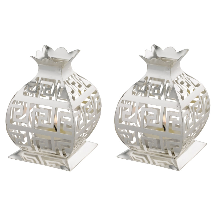 925 Silver-Plated Luxurious Pomegranate Candleholders and Tray - 1