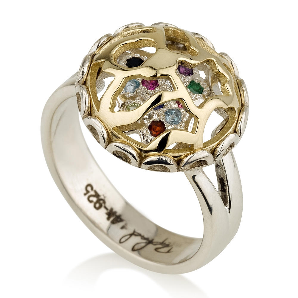 Sterling Silver Secret of Fortune Ring with Gold Dome and Hoshen Stones - 3