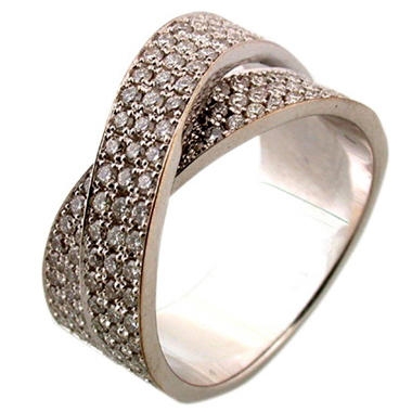 18K White Gold Twist Diamond Stripes Ring - 1