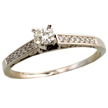 18K White Gold Thin Ring with Diamonds - 1