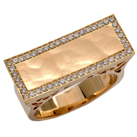 18K Yellow Gold Rectangle Ring with Diamonds Border - 1