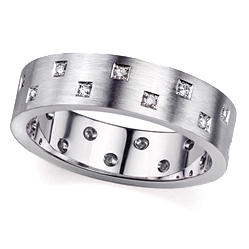 18K White Gold Wedding Ring with Diamond Squares - 1