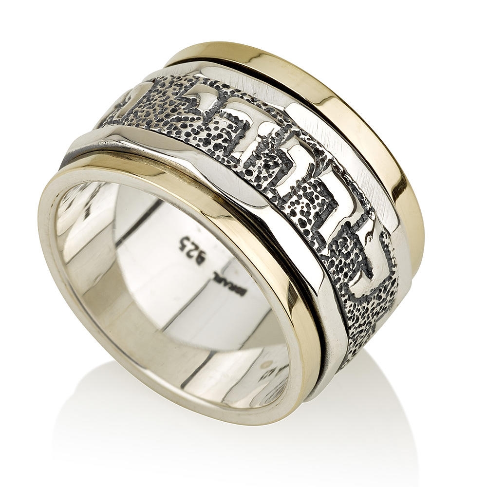 14K Gold Ring with Textured Spinning Silver Ani Ledodi Band - Song of Songs 6:3 - 1