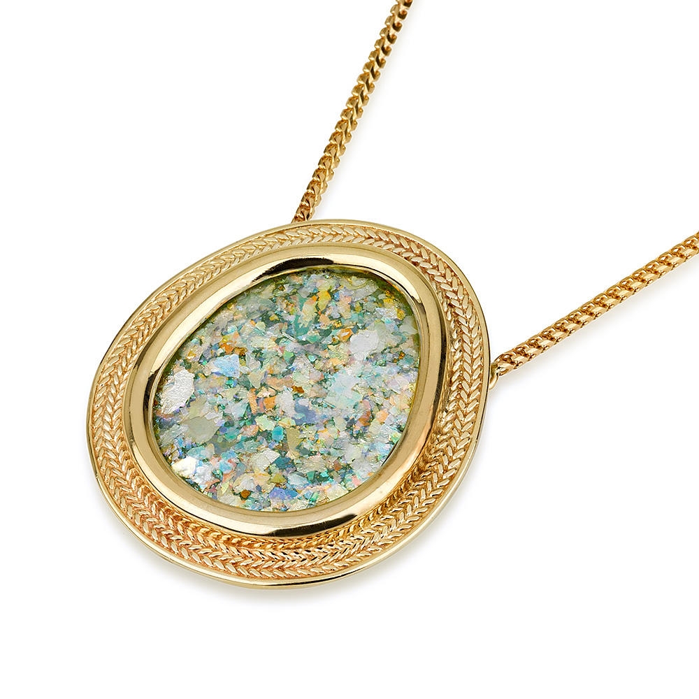14K Gold Deluxe Roman Glass Necklace - 1