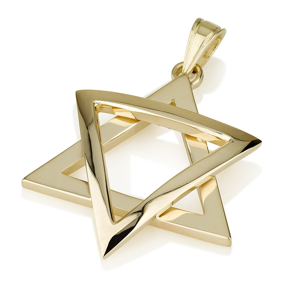 14K Gold Star of David Pendant with Overlapping Design and Polished Finish  - 1