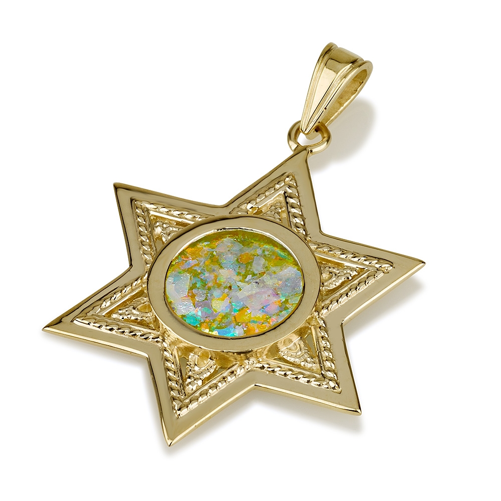 Star of David: 14K Gold and Roman Glass Circle Pendant - 1