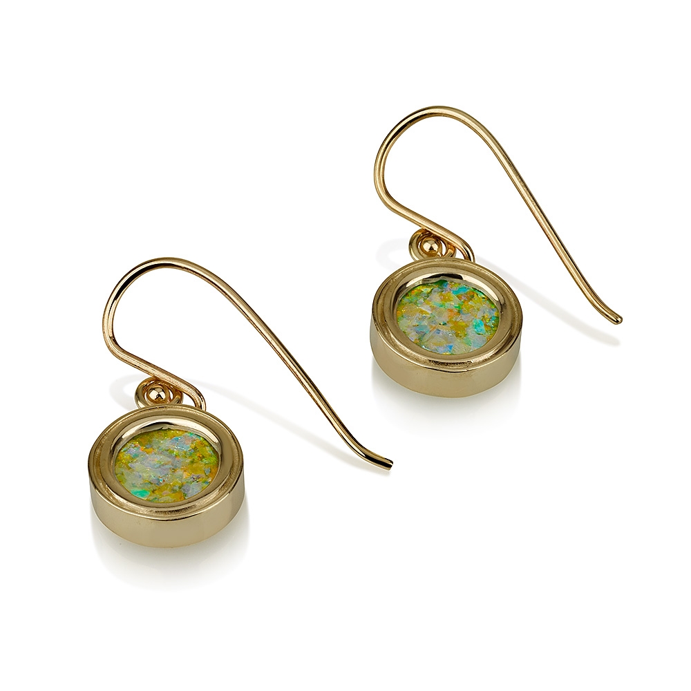14K Gold and Roman Glass Sun Earrings - 1