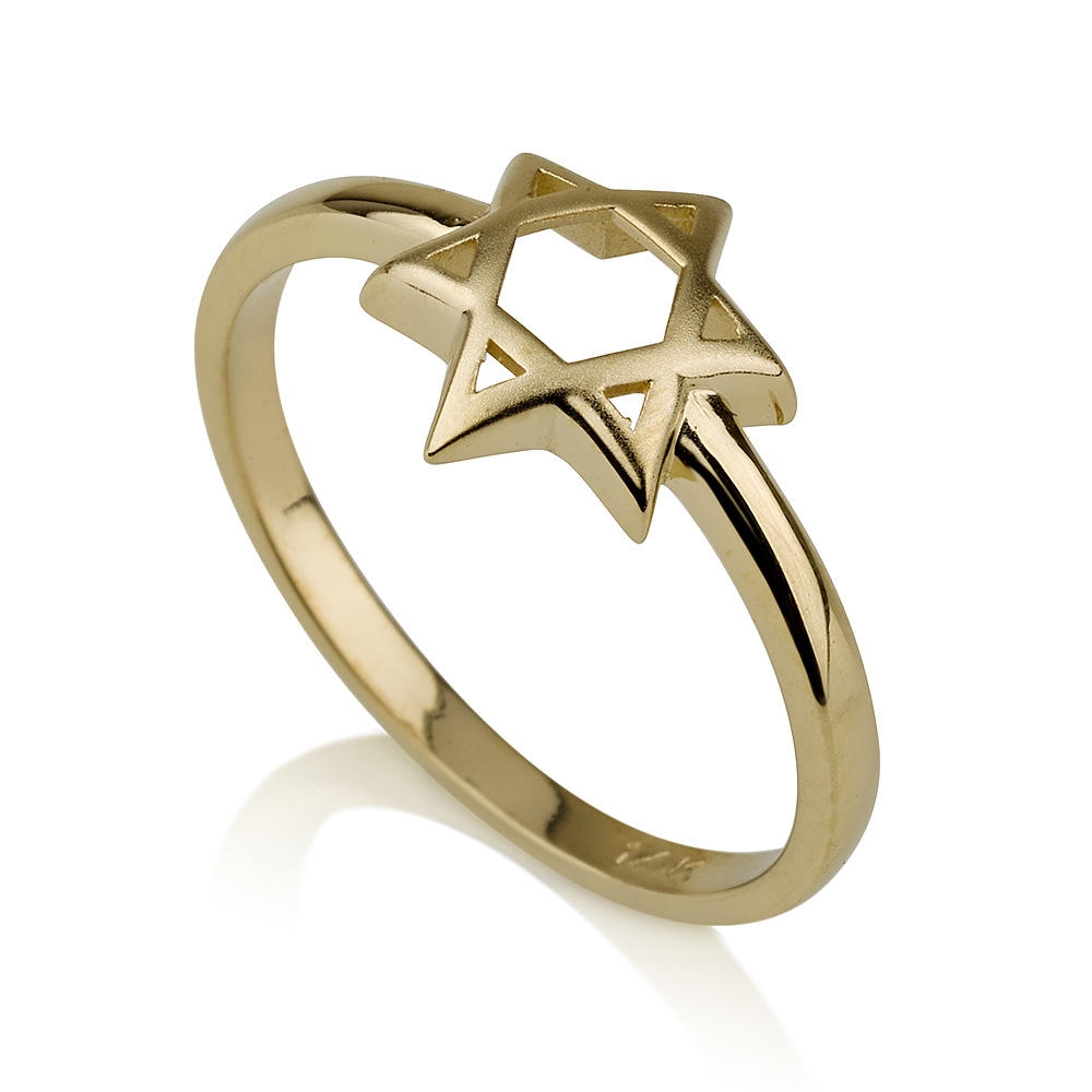 14K Yellow Gold Curved Star of David Ring - 1