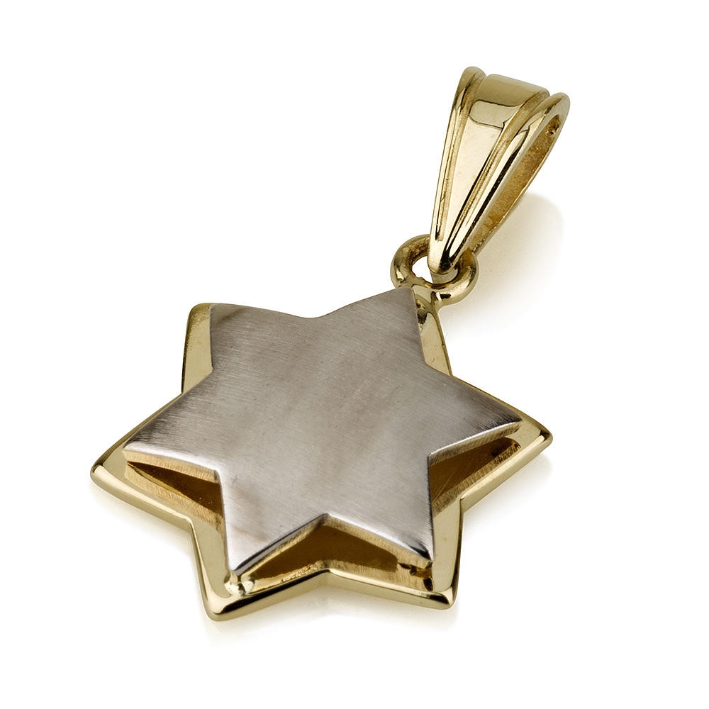 14K Yellow and White Gold Double Layered Star of David Pendant - 1
