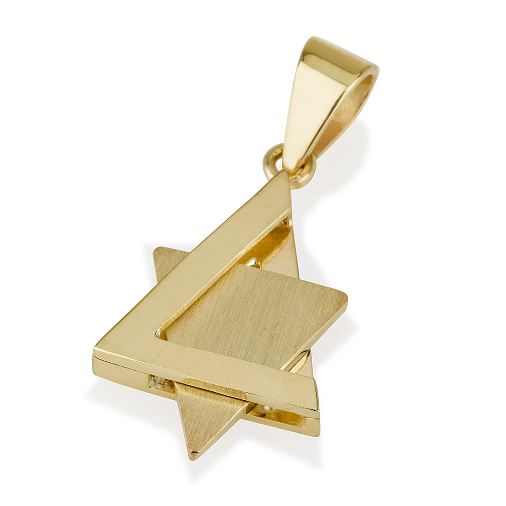 14K Yellow Gold Two Finishes Abstract Star of David Pendant - 1