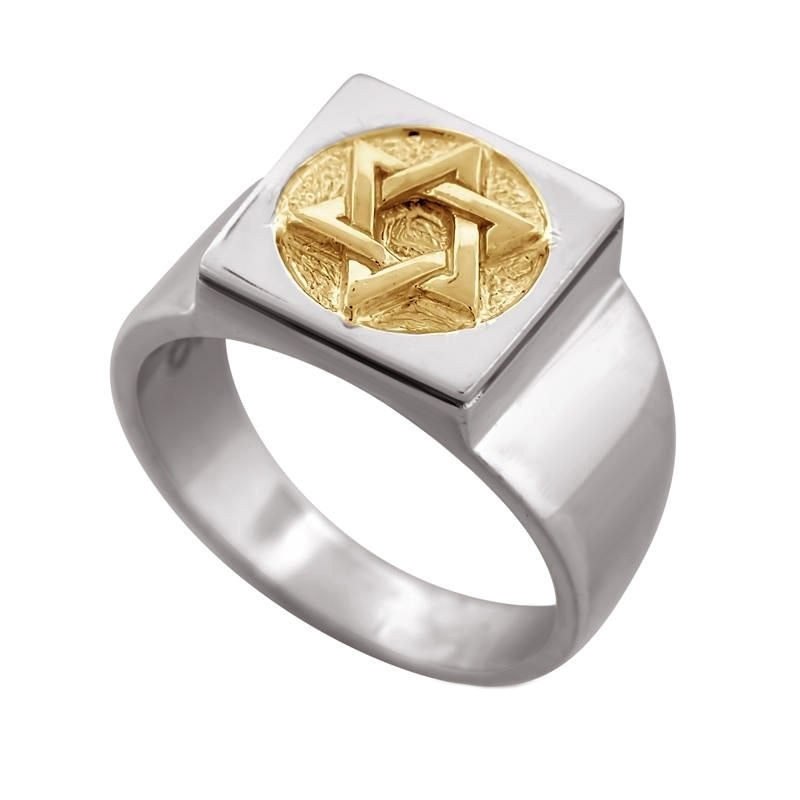 Sterling Silver and Gold Multi Shaped Star of David Ring - 1