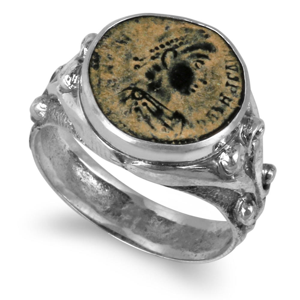 Sterling Silver Ancient Constantine Coin Swirls Ring - 1
