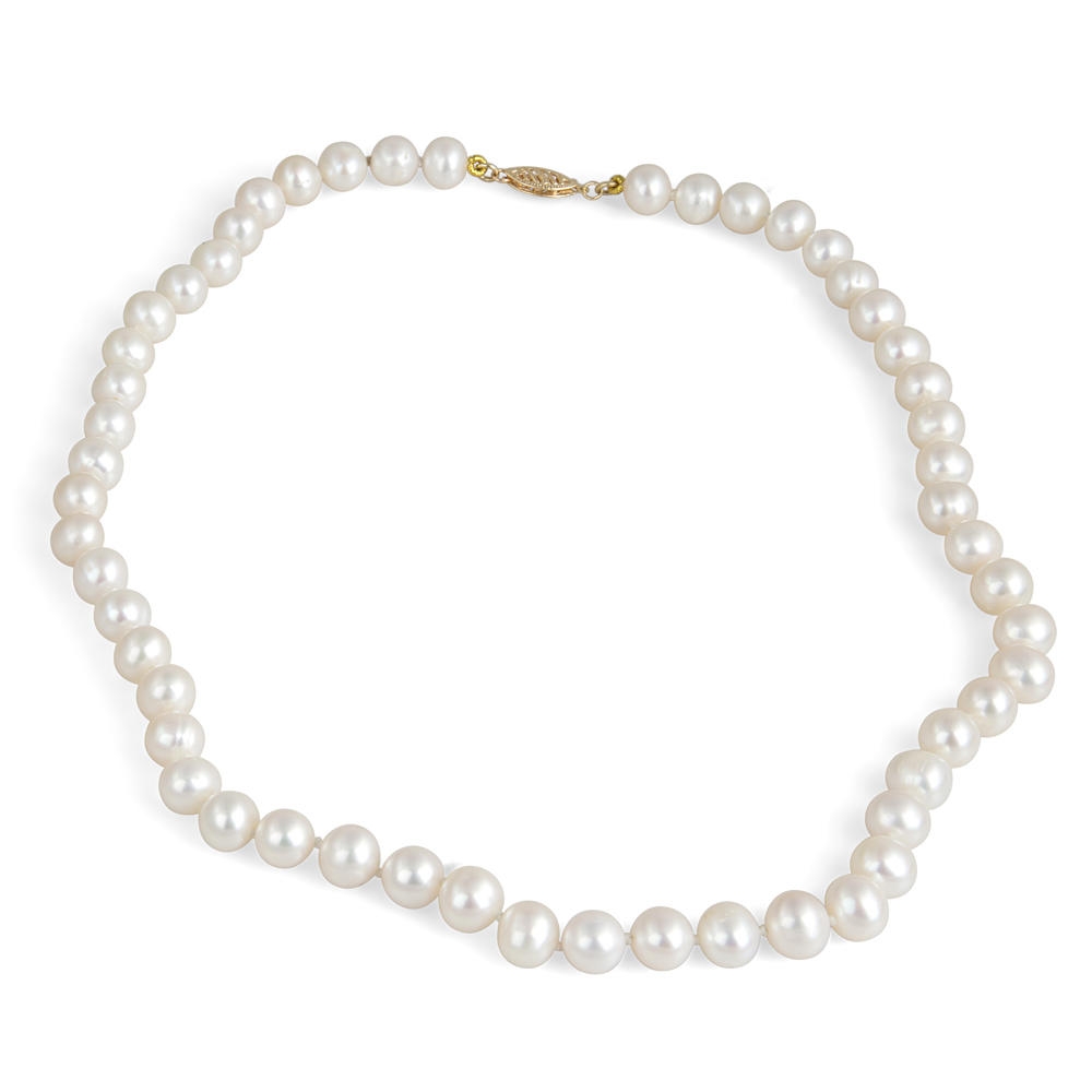 White Pearls Bracelet with 14K Gold Clasp - 1