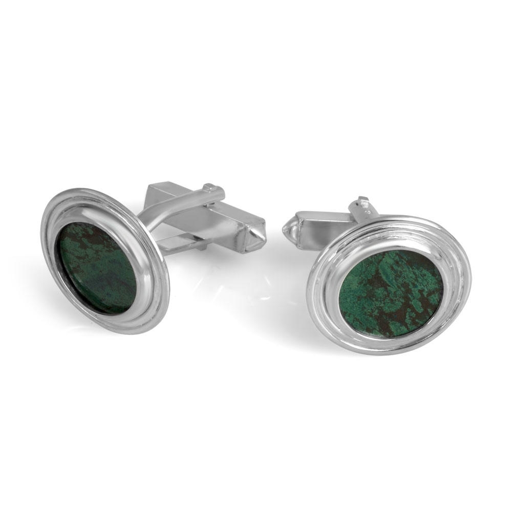 Sterling Silver Circle Cufflinks with Eilat Stone - 1