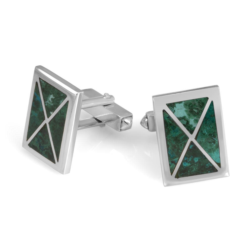Sterling Silver Rectangular Crossover Cufflinks with Eilat Stone - 1
