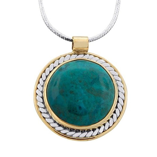 Silver and Gold Filled Circle Eilat Stone Necklace - 1