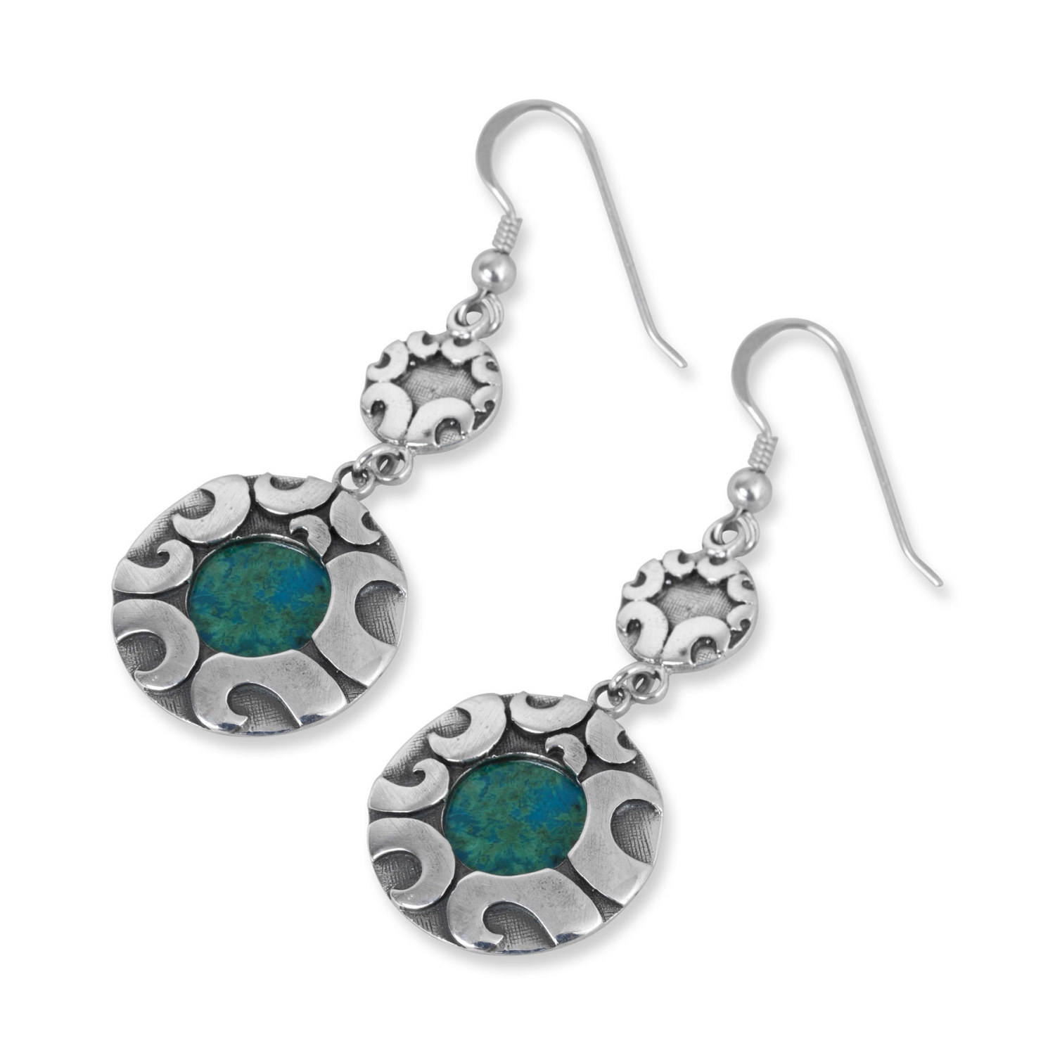 Sterling Silver Swirls and Eilat Stone Earrings - 1