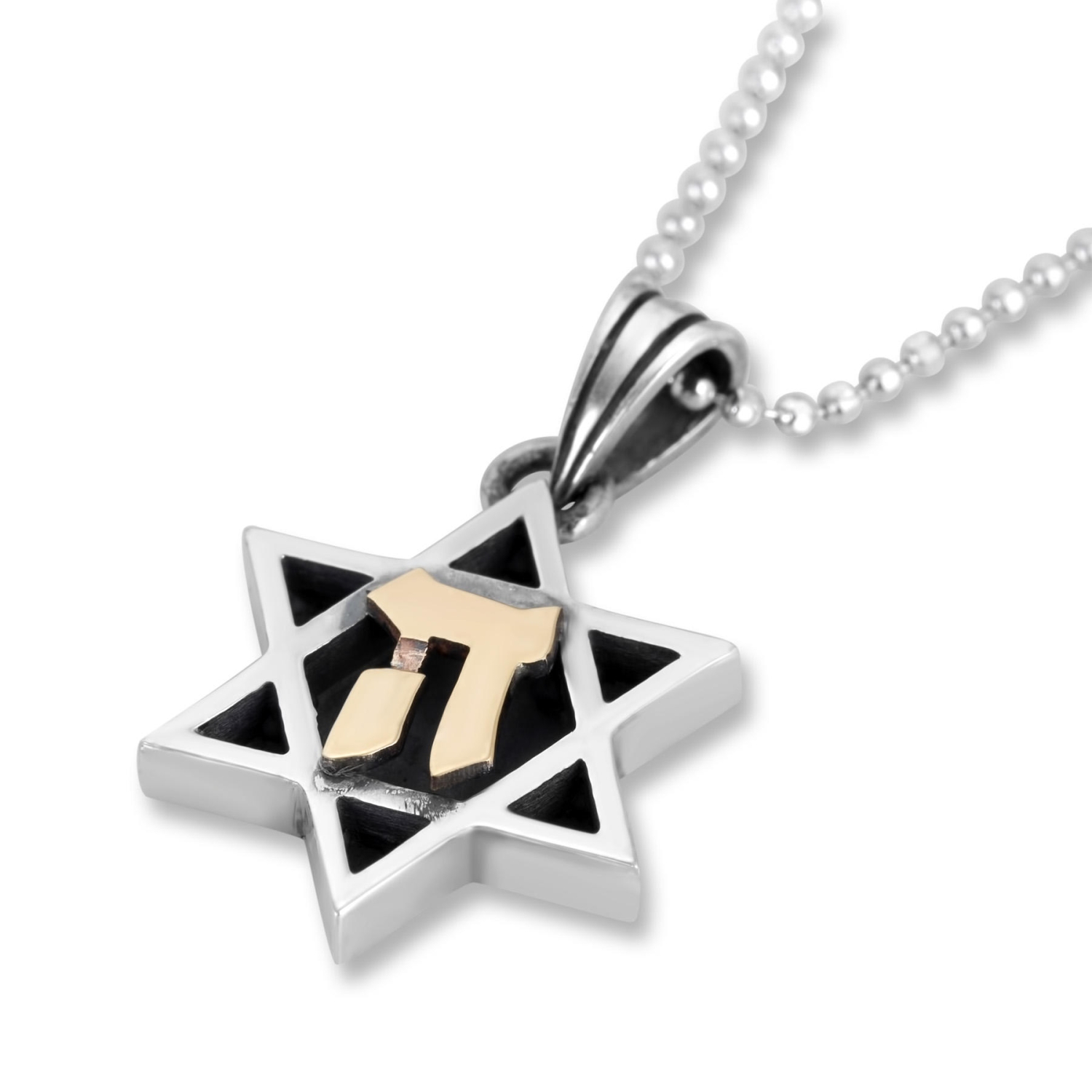 Sterling Silver Star of David Necklace with 9K Gold Hey - 1