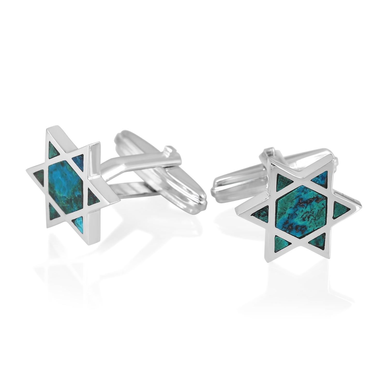Sterling Silver and Eilat Stone Star of David Cufflinks - 1