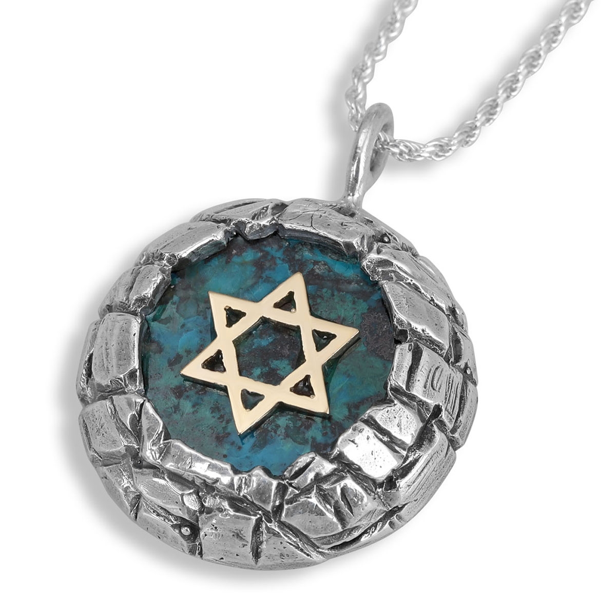 Men's Star of David & Western Wall Eilat Stone Necklace  - 1