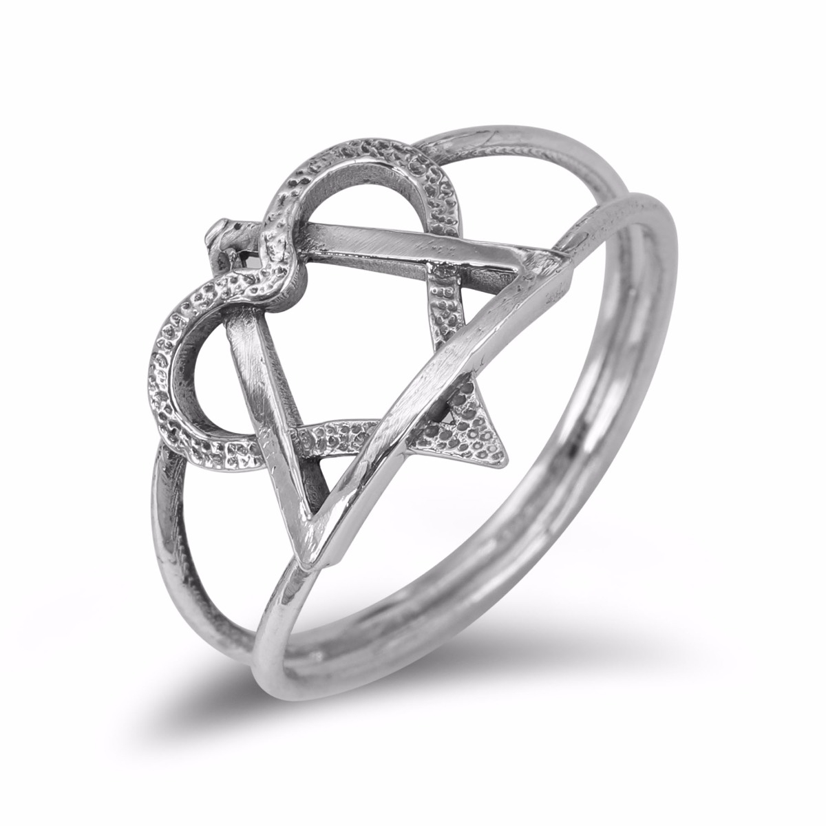 Rafael Jewelry Star of David with Heart 925 Sterling Silver Ring - 1