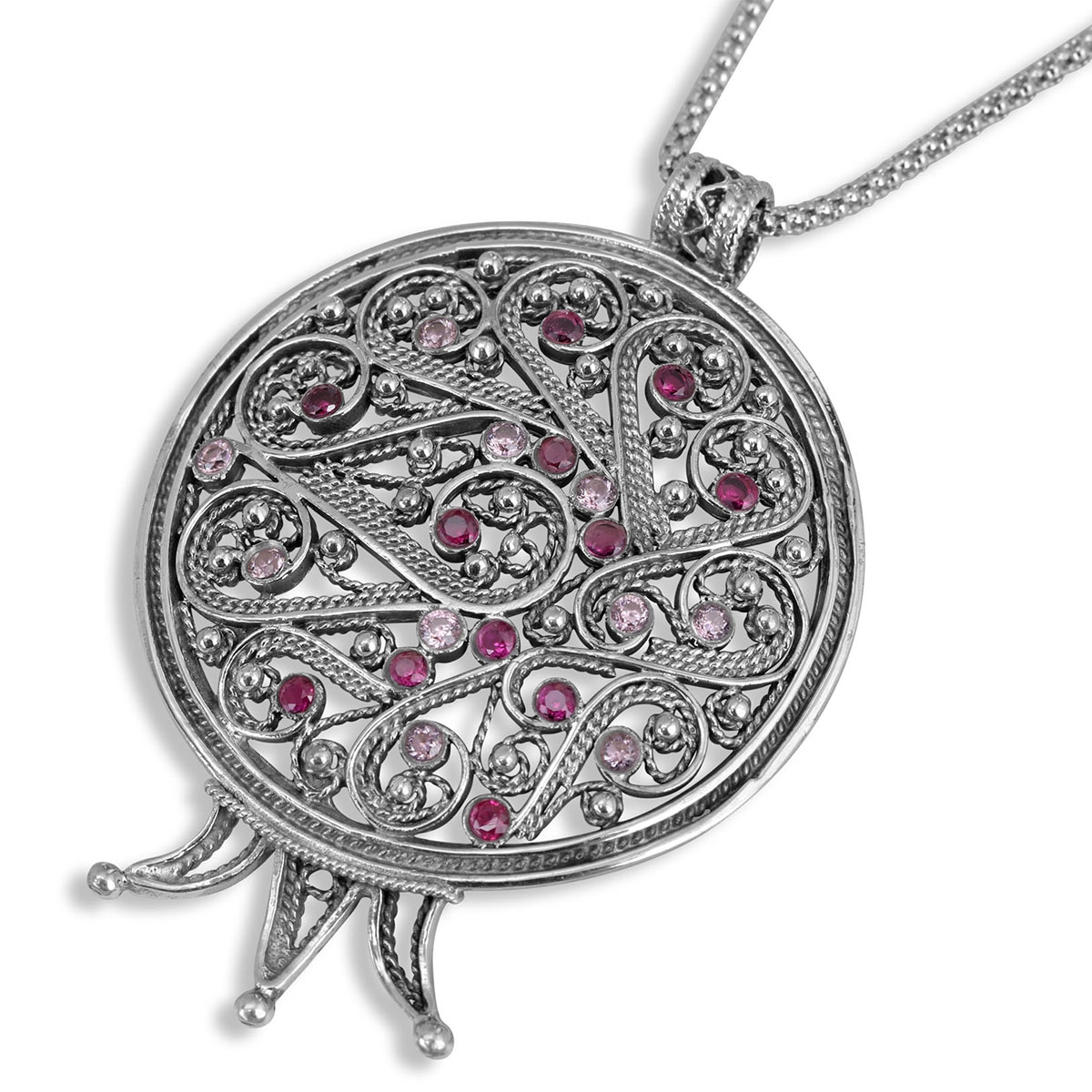 Rafael Jewelry Filigree Pomegranate with Gemstones and 925 Sterling Silver Necklace - 1