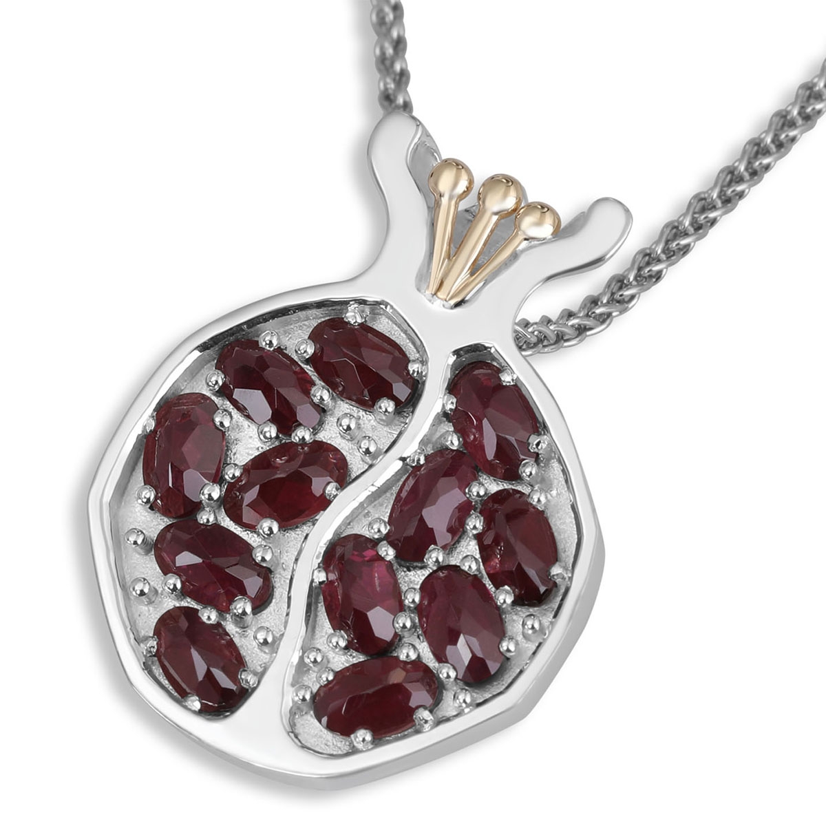 Rafael Jewelry Large Pomegranate 925 Sterling Silver and 9K Gold with Garnet Gemstones - 1