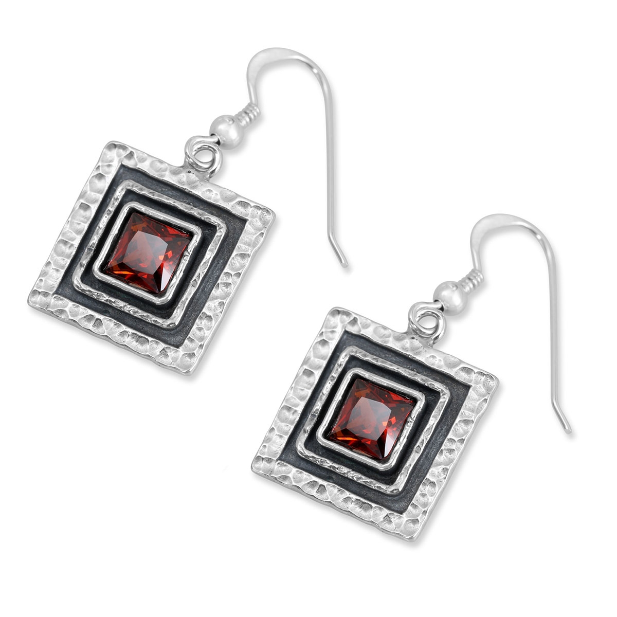 Rafael Jewelry Hammered Square Sterling Silver Earrings - Garnet - 1