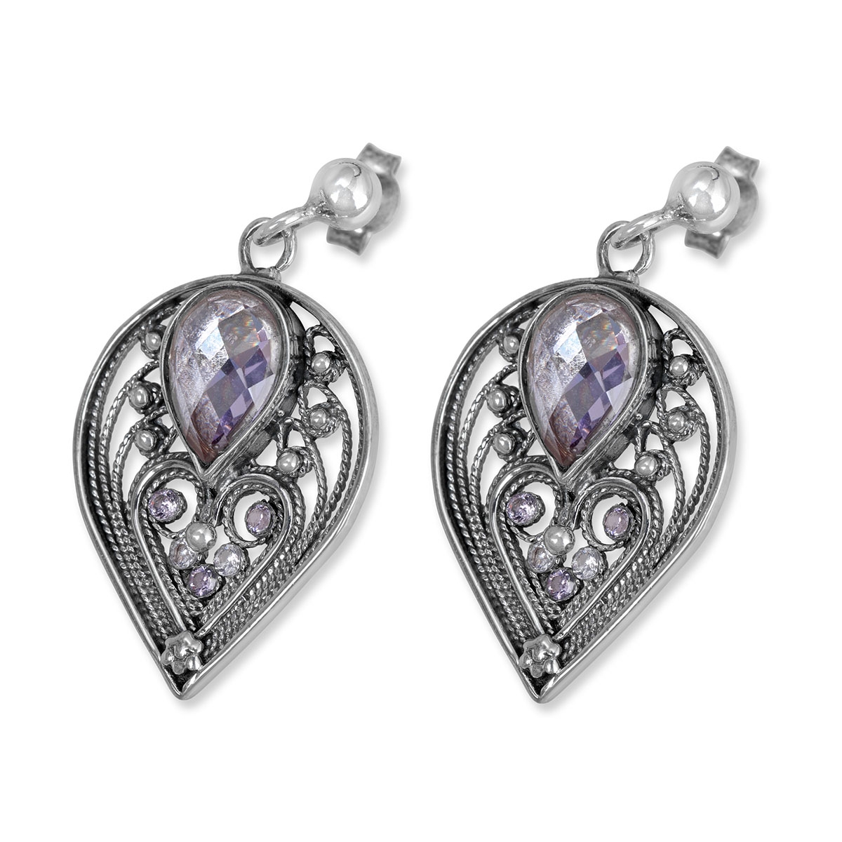 Rafael Jewelry Filigree Teardrop Lavender Sterling Silver Earrings - 1