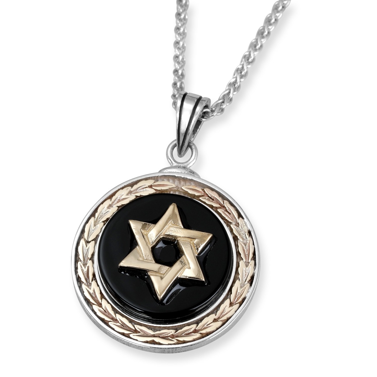 Rafael Jewelry Star of David Sterling Silver and 9K Gold Medallion Necklace - 1