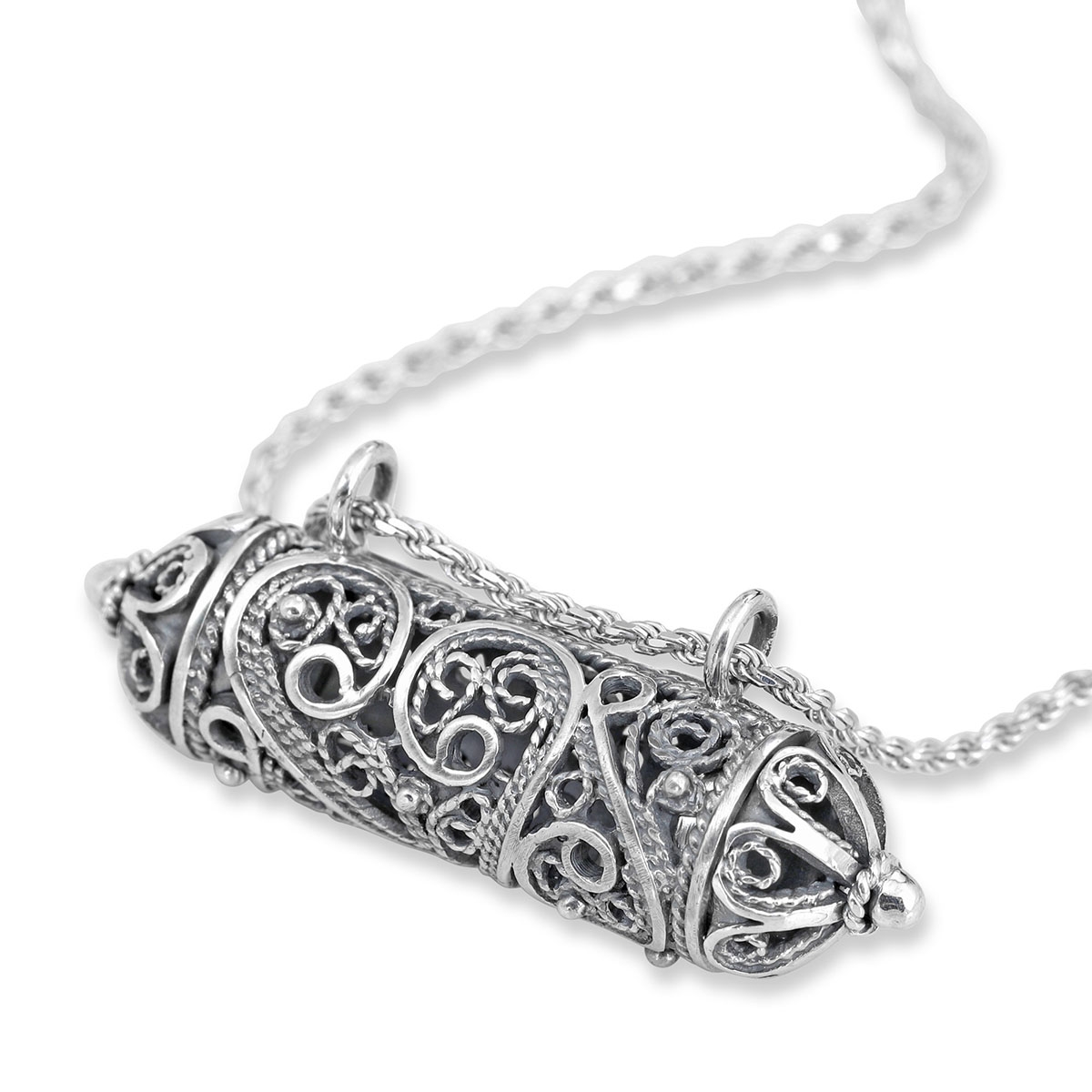 Rafael Jewelry Horizontal Filigree Mezuzah Sterling Silver Necklace  - 1