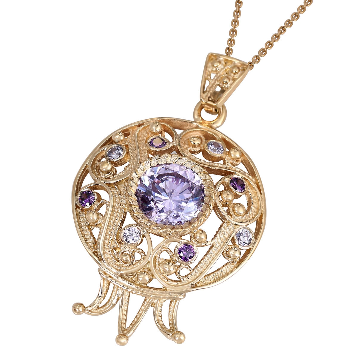 Rafael Jewelry 14K Gold Filigree Pomegranate Necklace with Amethysts  - 1