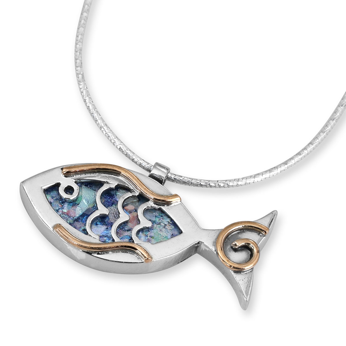 Rafael Jewelry Roman Glass, Silver and Gold Filled Fish Necklace - 1