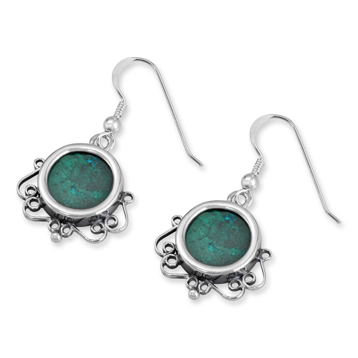 Rafael Jewelry Classical Sterling Silver and Eilat Stone Satelite Earrings  - 1