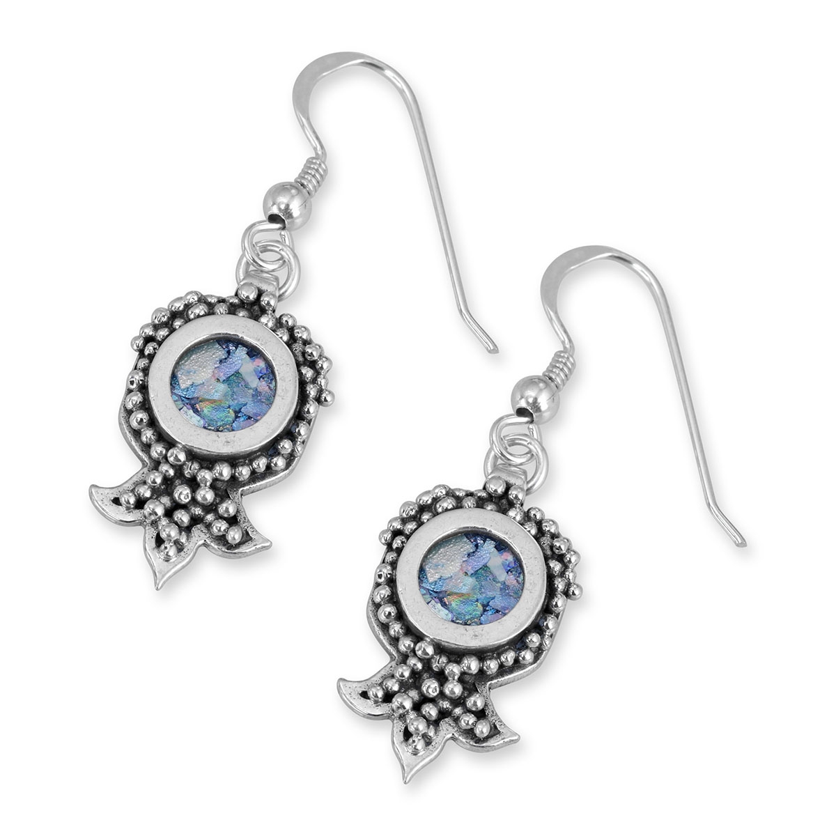 Rafael Jewelry Roman Glass and Silver Pomegranate Earrings - 1