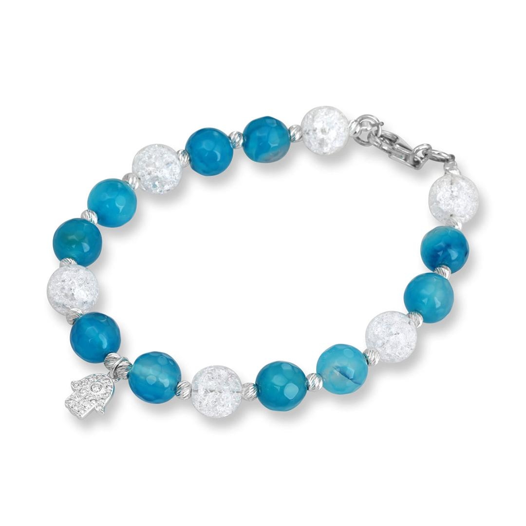 Rafael Jewelry Silver Hamsa Bracelet with Blue and White Agate & Zircon Stones - 1