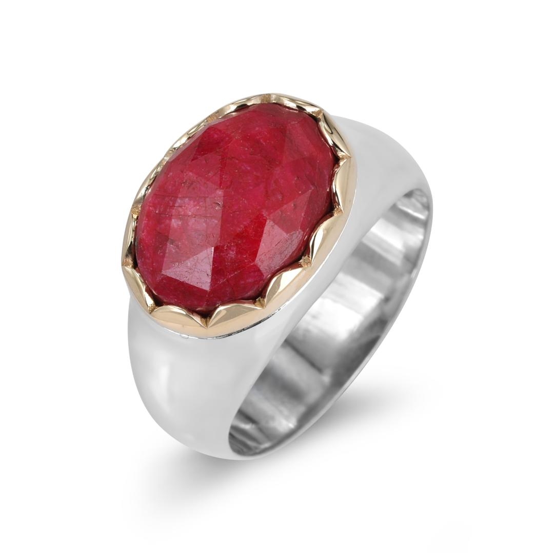 Rafael Jewelry Sterling Silver & 9K Gold Ring with Ruby Stone - 1