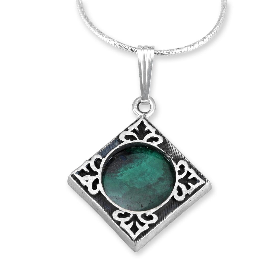 Rafael Jewelry Sterling Silver Diamond-Shaped Filigree Pendant with Eilat Stone - 1