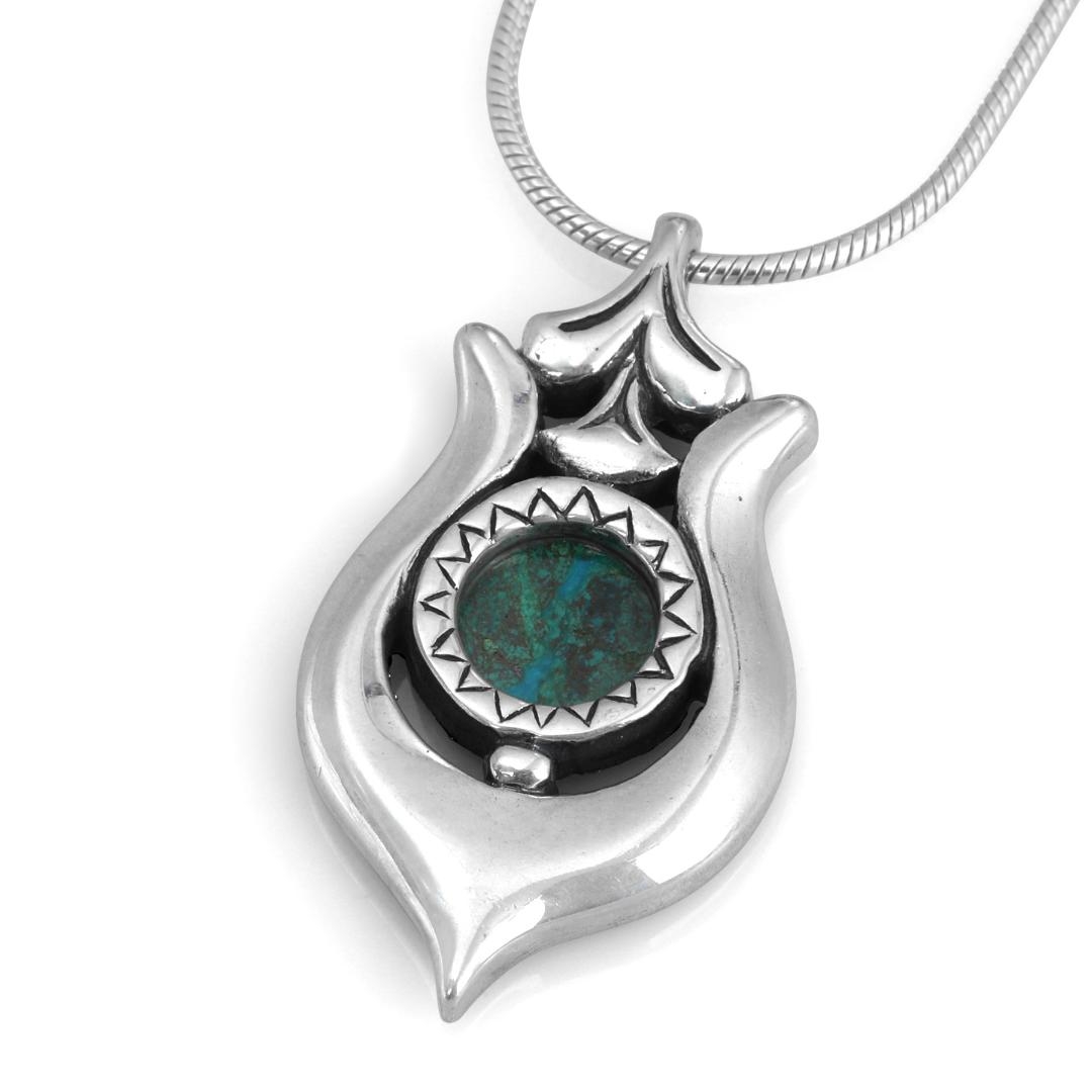 Rafael Jewelry Sterling Silver Harp Pendant with Eilat Stone - 1