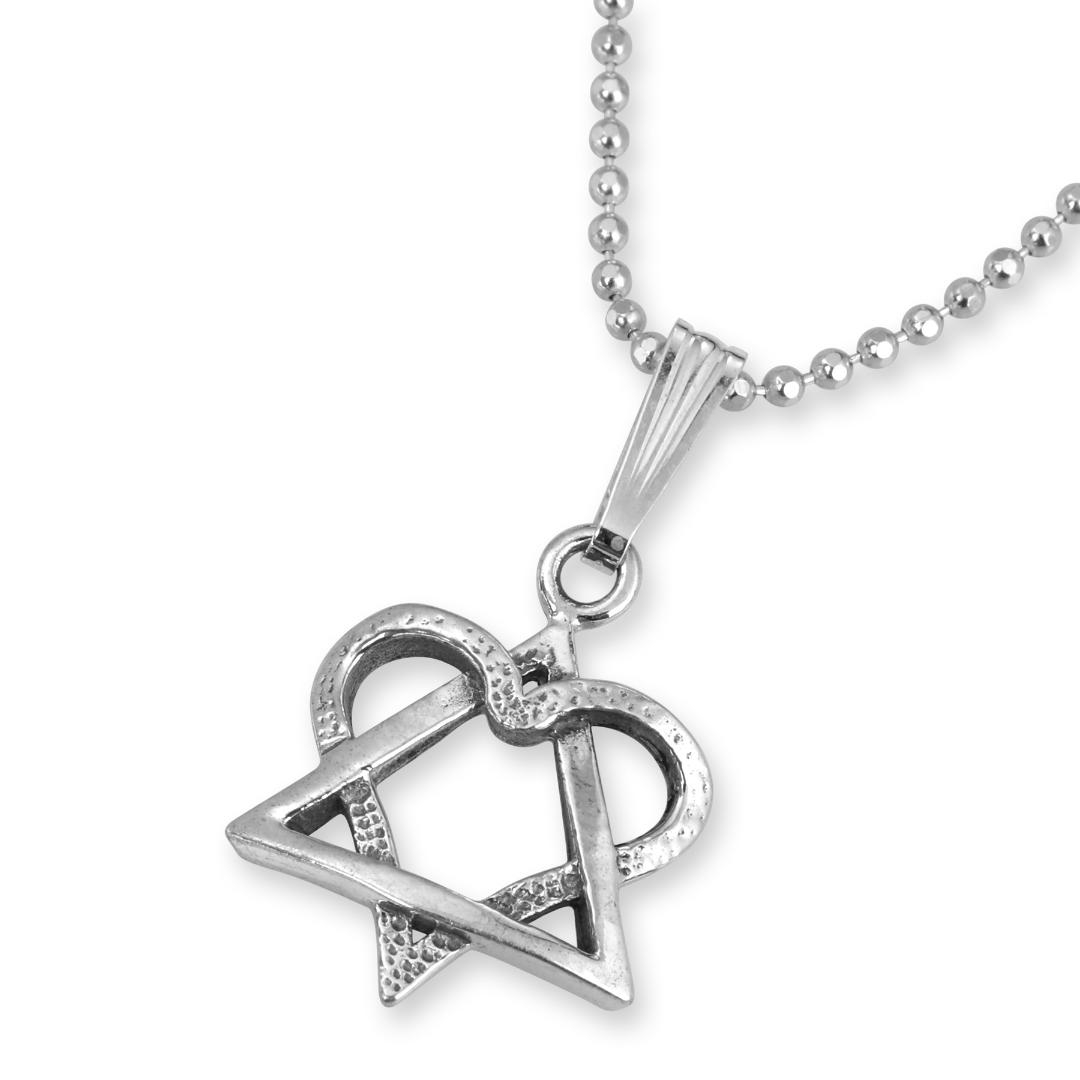 Rafael Jewelry Sterling Silver Star of David Love Heart Pendant - 1