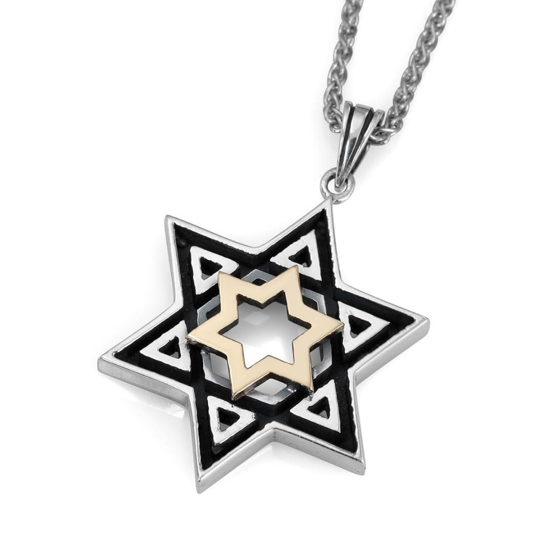 Rafael Jewelry Sterling Silver Star of David Pendant Necklace with 9K Gold - 1