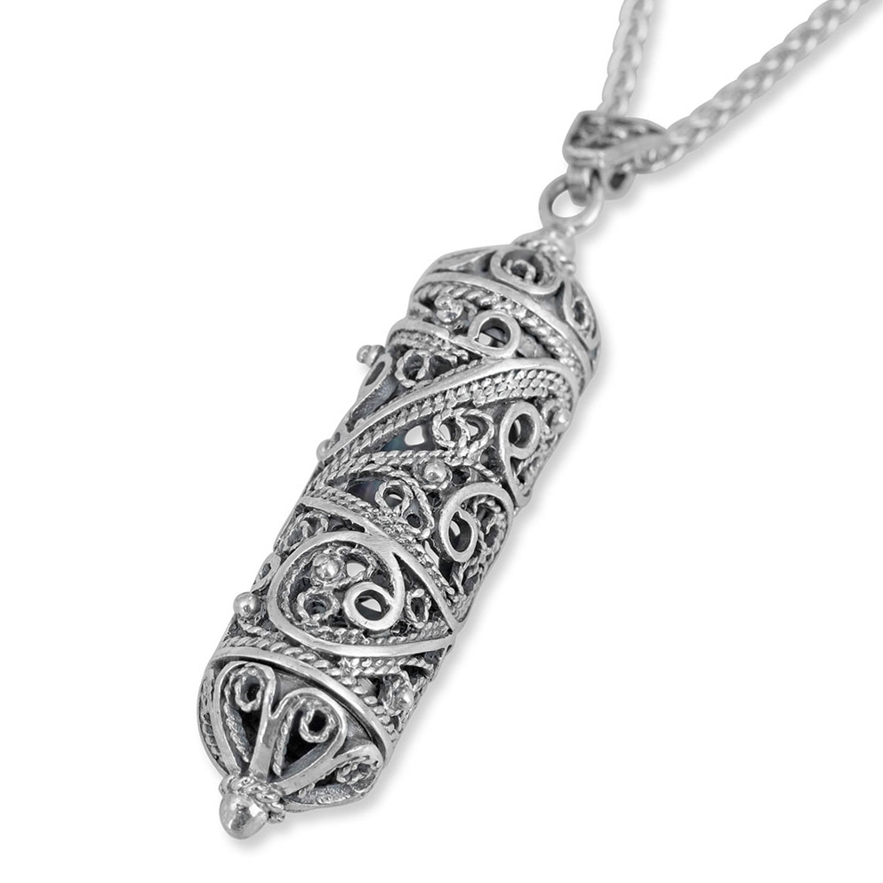 Rafael Jewelry Vertical Filigree Mezuzah Sterling Silver Necklace - 1